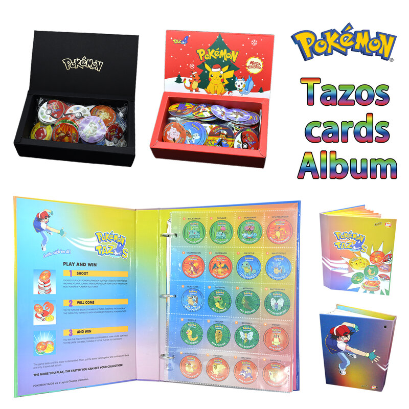 Caja de álbum de cartas Redondas de Plástico, Tazos de Pokemon, Pikachu Cheetos, Antiguos Chipitaps, tengo que atrapar a todos los niños, regalo de colección