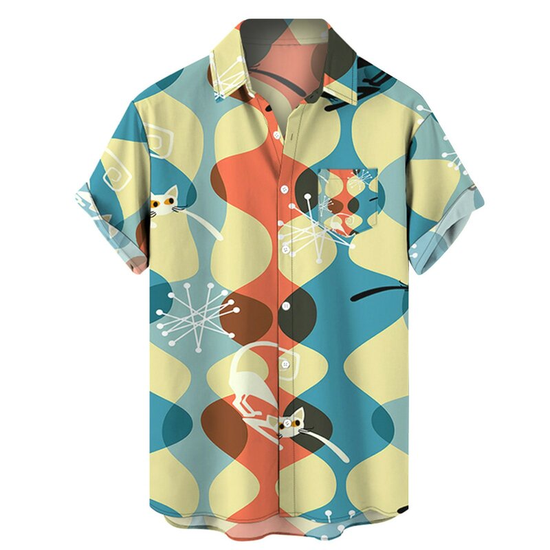 Мужские Гавайские рубашки с принтом, пляжные рубашки с коротким рукавом и пуговицами, синие Пижамные шорты