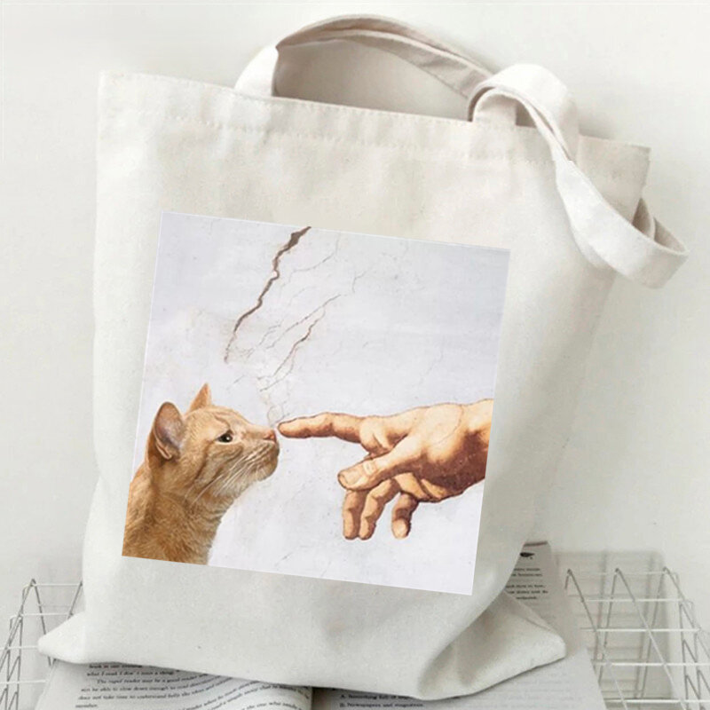 Bolso de mano con diseño de gato para niñas, bolsa de mano de estilo Kawaii Shopper con diseño de animales bonitos, de lona, informal