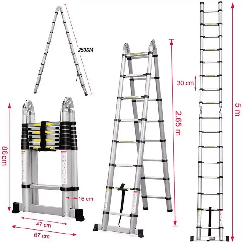 4.1/4.7/5M Teleskop Leiter Verlängerung Leiter Falten Zweck Aluminium Legierung Schwere Leiter Reparatur Werkzeug HWC