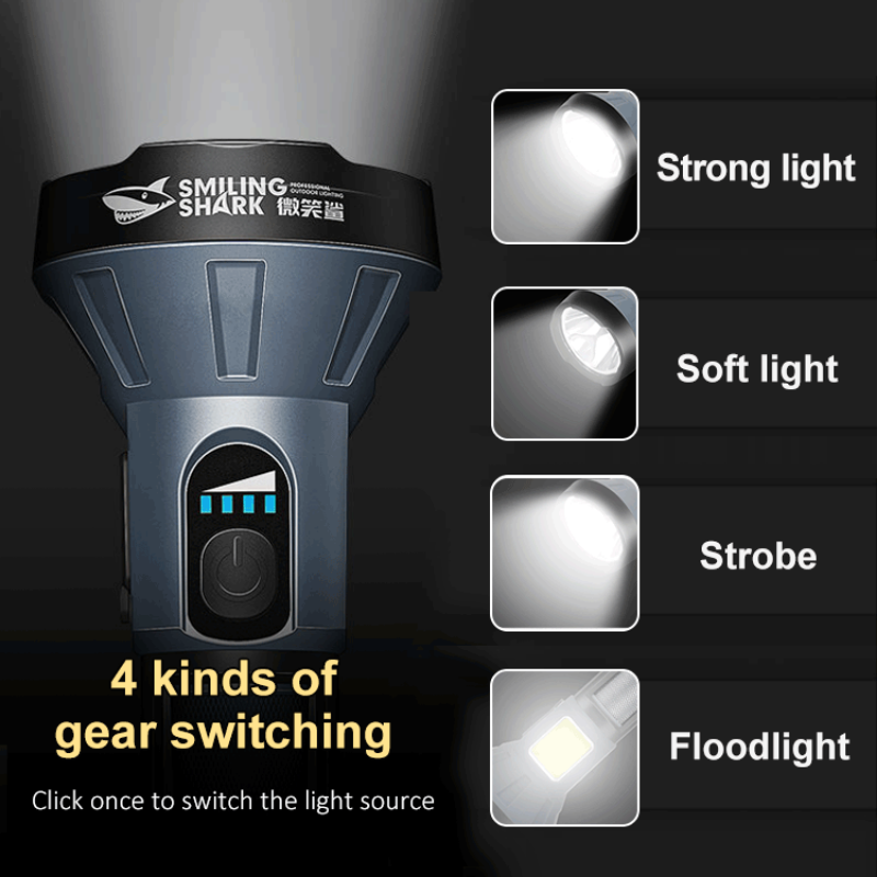 Ładowalna latarka domowa zewnętrzna lampa LED wodoodporna silne światło latarka USB ładowanie wielofunkcyjne oświetlenie