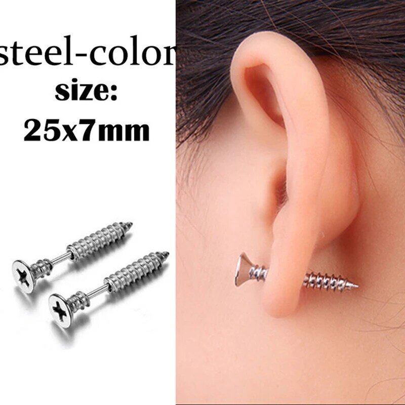 1 pairs Silver Punk Stainless Surgical Steel Stud Earrings For Men Women Small Vintage Hip Hop Ear Jewelry Accessories Earrings