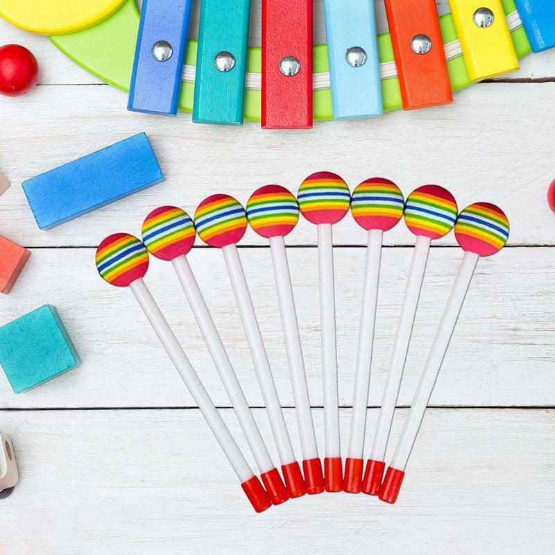 Stik Drum Anak-anak 8 Buah Aksesori Instrumen Perkusi Lembut Mainan Palu Drum Lollipop Busa Pelangi untuk Anak Dewasa Lebih Awal