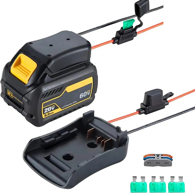 Power Wheel Adapter for Dewalt Flexvolt 60V max Battery  Adapter with Fuse & Wire Terminal,14 Gauge Wire Power Convertor