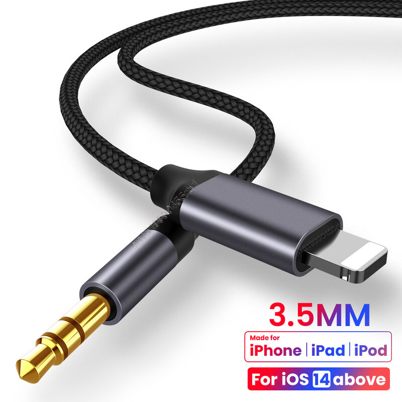 For iPhone 3.5mm Jack Aux Cable Car Speaker Headphone Adapter for iPhone 14 13 12 11 Pro Audio Splitter Cable for iOS 14 Above