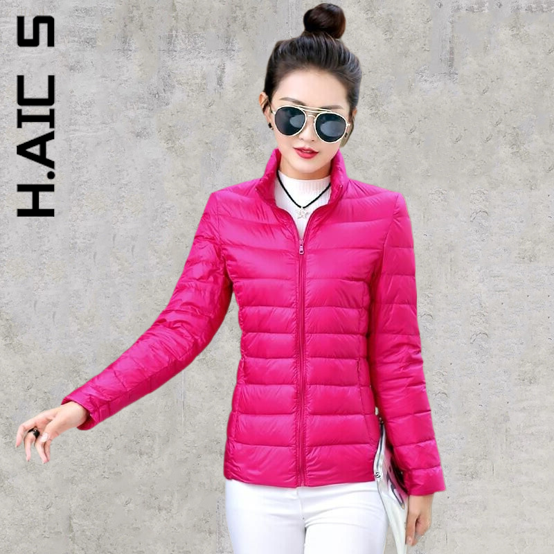 H.Aic S-abrigo de plumón ultraligero portátil para mujer, chaqueta de invierno a prueba de viento, abrigo de algodón elegante, Parkas cálidas, Tops de nieve, abrigos