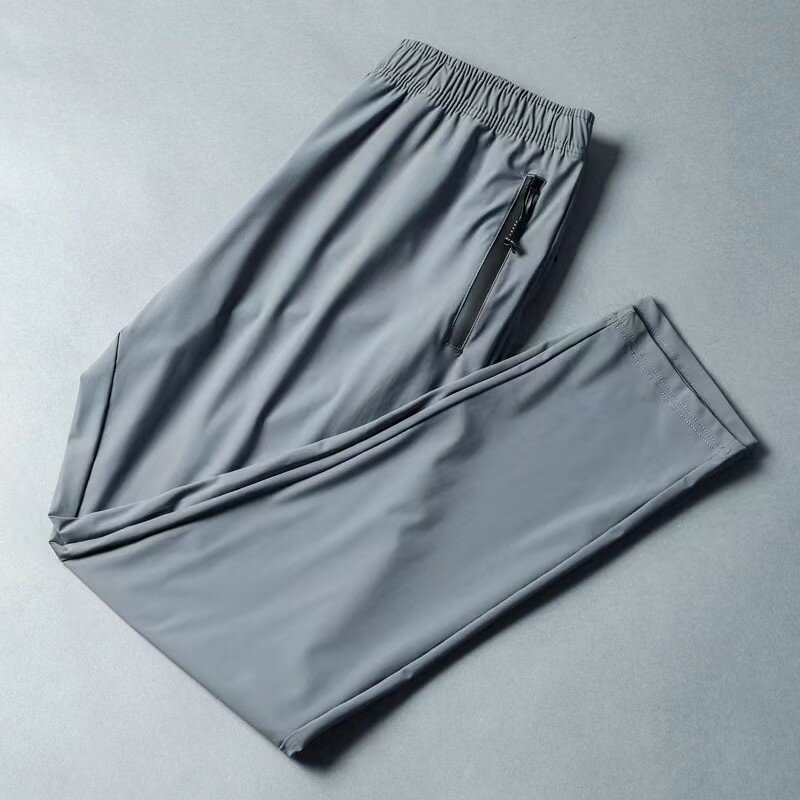 Lunu-Pantalones deportivos de secado rápido para hombre, pantalones elásticos de seda de hielo transpirables para correr, pantalones de ocio para Fitness, logotipo de cinturón de Fitness deportivo