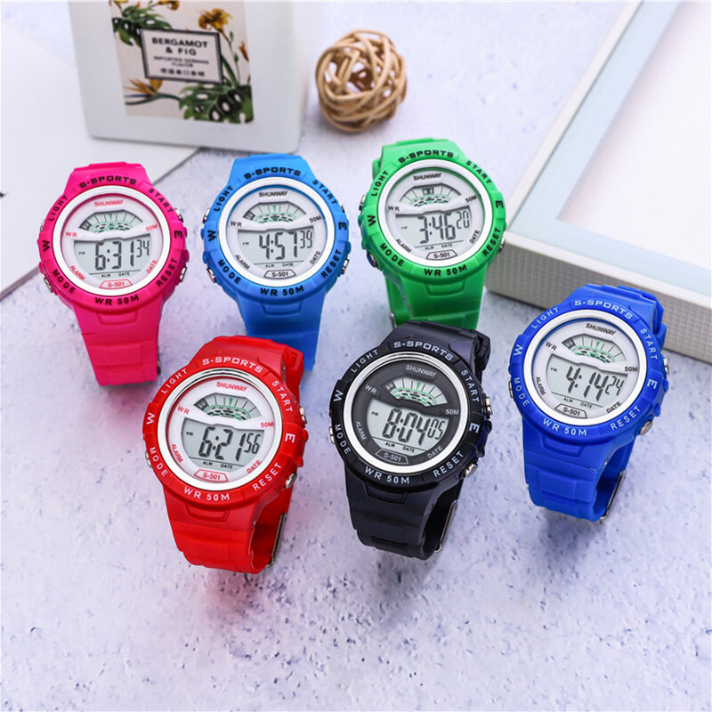 2022 Electronic Watch For Children Colorful  Luminous Dial Life Waterproof Multi-function Outdoor Sport Watch For Boys And Girls