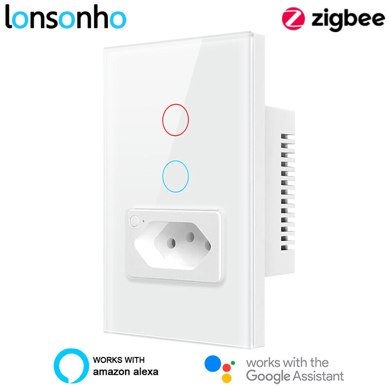 Lonsonho Zigbee Smart Switch Socket for Brazil Tuya Smart Life Wireless Remote Control Home Automation Works Alexa Google Home