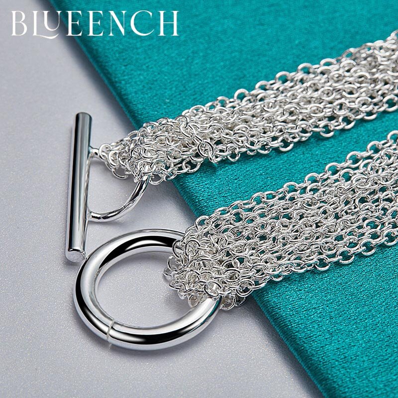 Blueench 925 prata esterlina multi corrente anel ot chain pulseira para senhoras personalidade europeia americana moda jóias