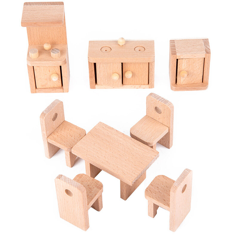 Mainan Furnitur Simulasi Anak-anak Set Mainan Furnitur Kecil Simulasi Rumah Bermain Mini Kayu Model Furnitur Rumah Boneka Kayu