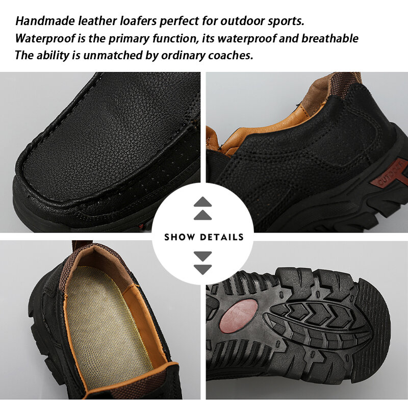 2022 Handmade Leather Men Casual Shoes Fashion Breathable Loafers Men Outdoor Comfortable Walking Sneakers Slip-on Driving Shoes