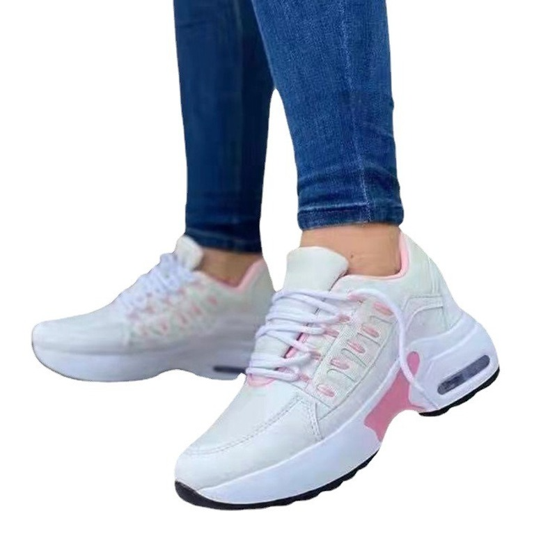 Cunha tênis feminino laço-up altura crescente sapatos esportivos senhoras casual plataforma almofada de ar confortável sapatos vulcanizados mais tamanho