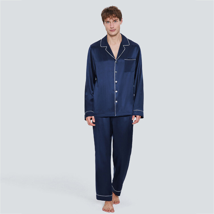 Pijama de seda de morera pura para hombre, conjunto de 2 piezas de lujo con pantalones de manga larga, ropa suave para el hogar, 100%