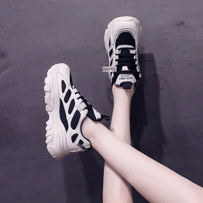 Mode Vrouwen Schoenen Wit Herfst Ademend Koreaanse Platform Sneakers Roze Casual Lace Up Vulcaniseer Schoenen Outdoor