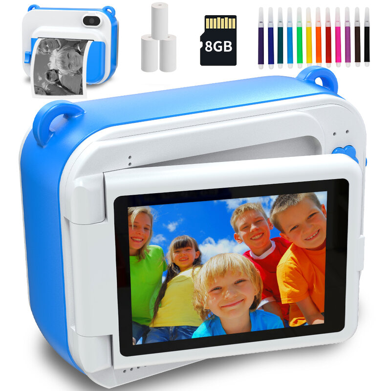 Детская фотокамера с термобумагой, цифровая фотокамера для селфи, Детская камера для мгновенной печати на день рождения мальчика