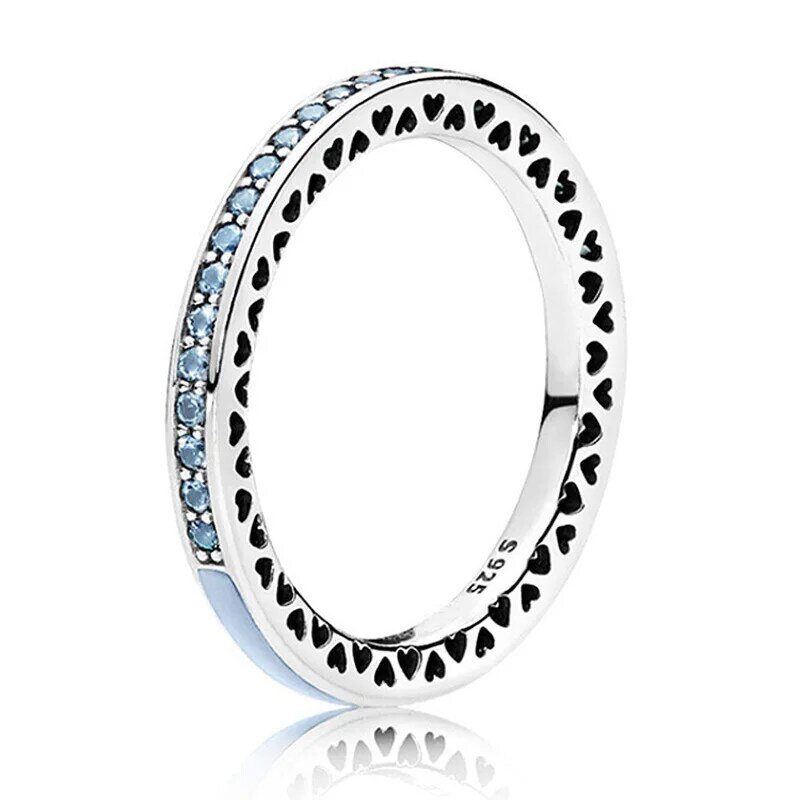 خاتم جديد من الفضة الإسترليني عيار 925 شكل قلب مشع بحلقة من المينا المآس مرصعة بالكريستال للنساء هدايا مجوهرات