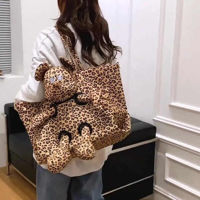 Disney New Women's Travel Tote Bag Leopard Print Doll Mickey Fashion Women's Handbag Large Capacity Luxury Brand Messenger Bag
