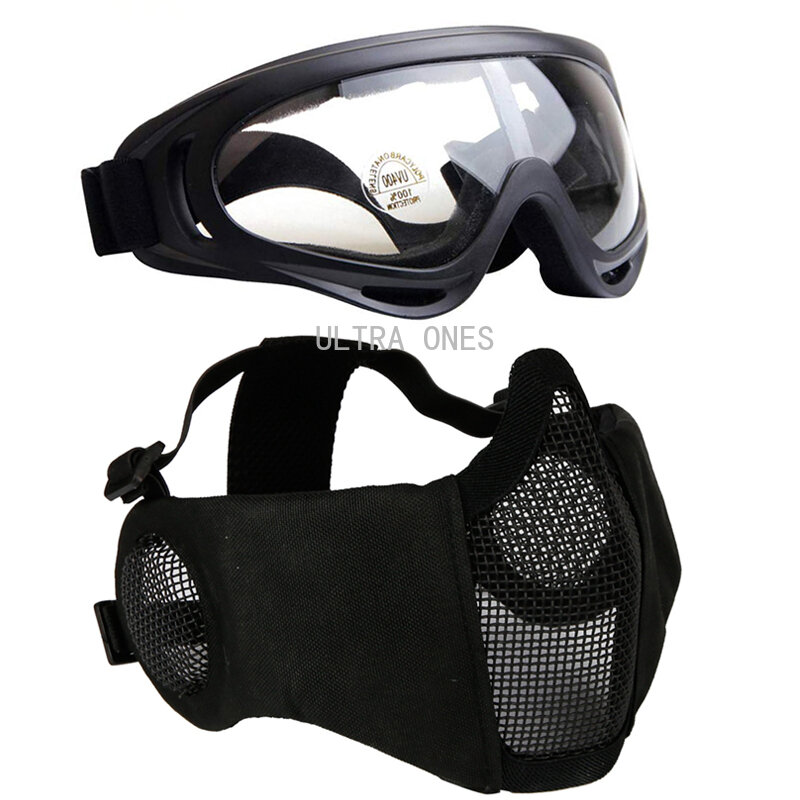 Masker Menembak Militer dengan Kacamata Taktis Bernapas Setengah Wajah Airsoft Cs Masker Pelindung Pelatihan Hiking Tentara Berburu Masker