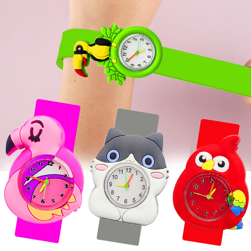 Fliegen Vogel Serie Kinder Uhr Cartoon Toucan Flamingo Uhr Mädchen Junge Kinder Uhren Uhr Baby Slap Armband Spielzeug Geburtstag Geschenk