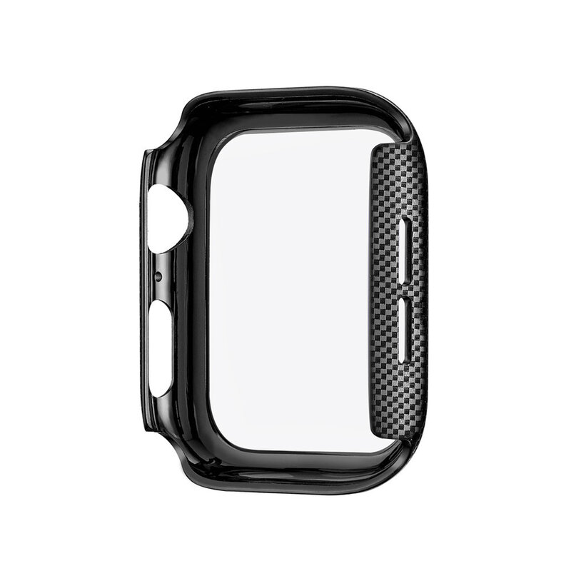 360 quadro de carbono caixa protetora para apple watch 41mm 45mm 44mm 40mm 42mm 38 assista capa para carros iwatch série 7 6 5 acessórios