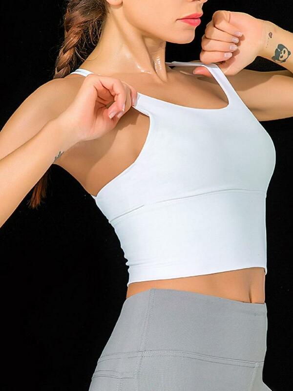 Novo à prova de choque das mulheres reunidos de alta intensidade esportes underwear yoga fina alça de ombro cruz bela volta sutiã