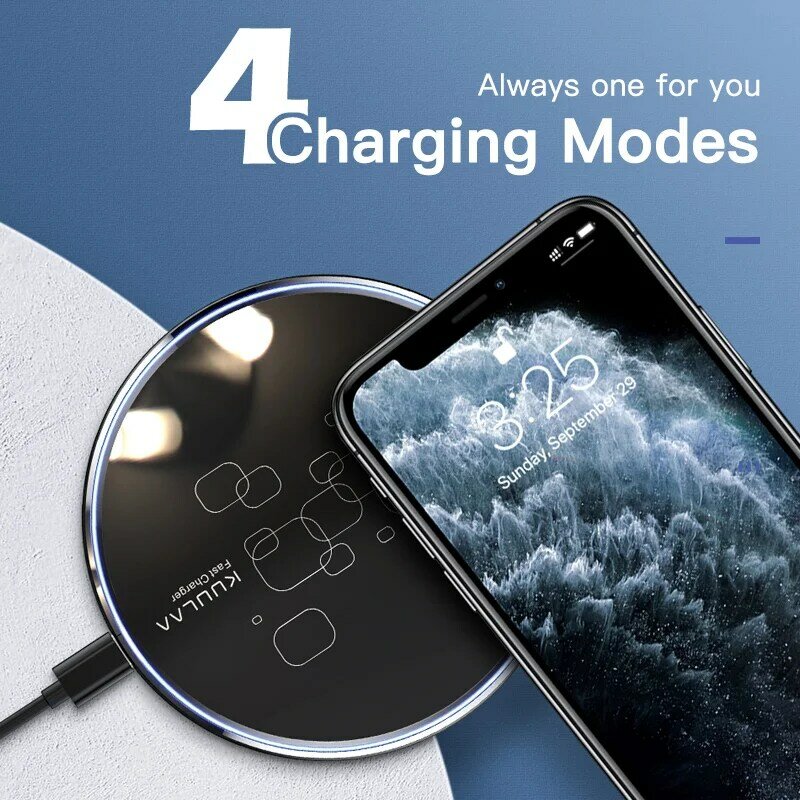 KUULAA 15W Charger Nirkabel untuk iPhone 13 12 11 Max XS XR 8 Plus Mirror Qi Pad Pengisi Daya Nirkabel untuk Samsung S9 S10 + Note 9 8