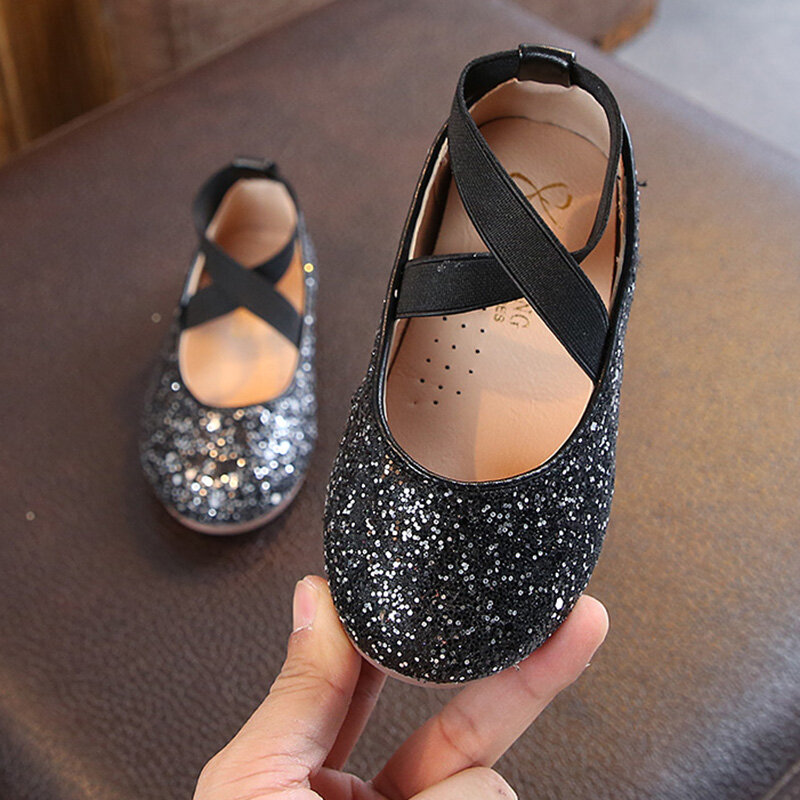 สาวบัลเล่ต์เต้นรำปาร์ตี้หญิงรองเท้า Glitter รองเท้าเด็ก Gold Bling รองเท้า3-12ปีรองเท้า