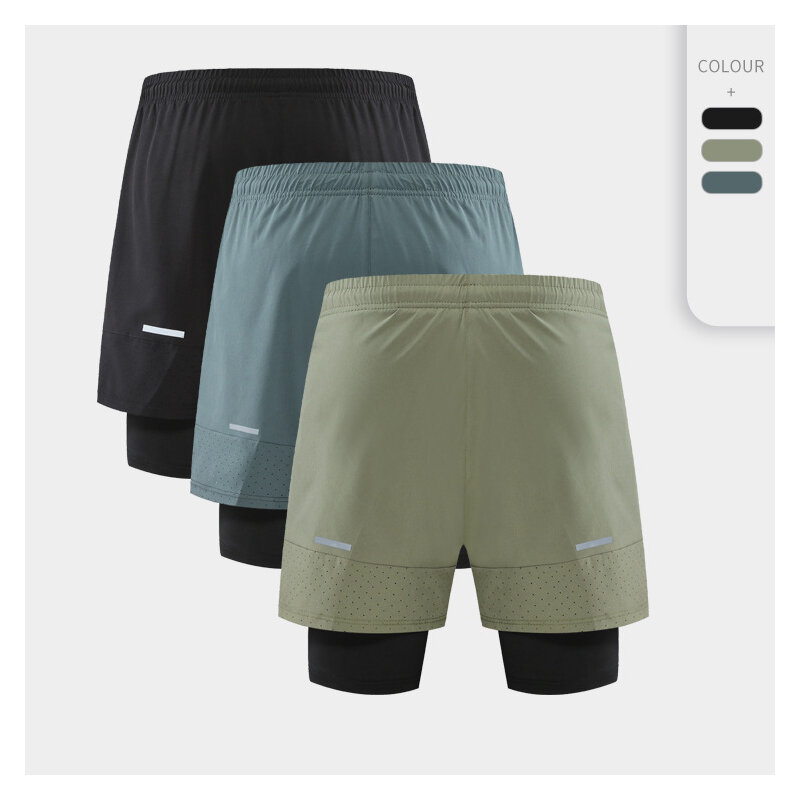Lunu – faux Shorts de sport deux pièces pour hommes, pantalons Anti-lumière à séchage rapide, pour la course à pied, l'entraînement et le Fitness, à la mode