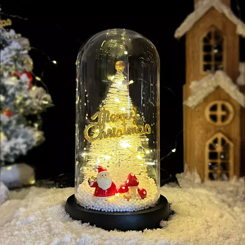 Cúpula de cristal LED para árbol de Navidad, cubierta de cristal de alce y Papá Noel con luces, decoración de Feliz Navidad para el hogar, regalos de Navidad para niños