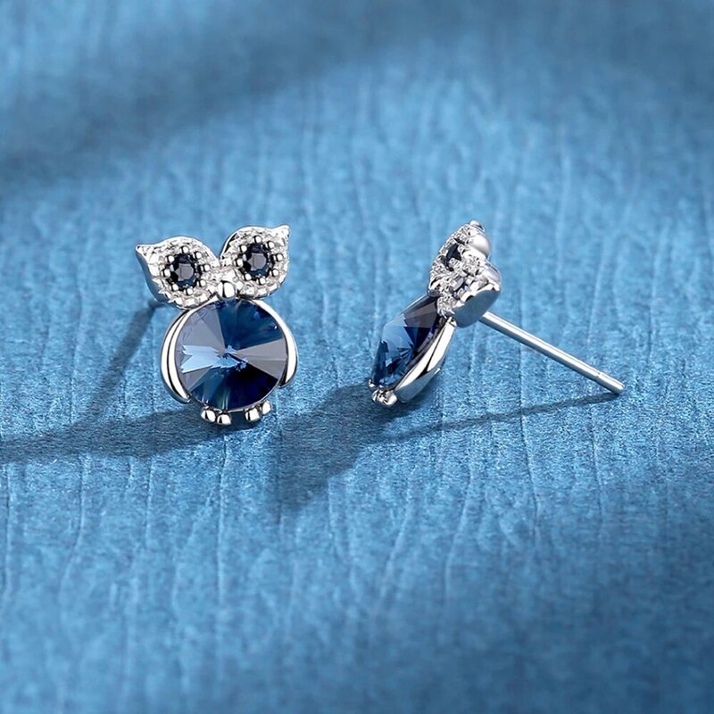 Fmrose S925 argento cristallo carino moda gufo orecchini per le donne gioielli di lusso regali di compleanno