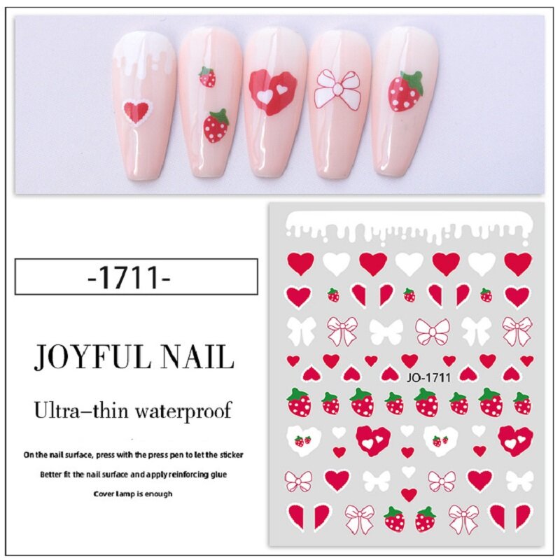 10pcs 일본 핑크 러브 하트 네일 스티커 나비 딸기 나비 매듭 봄 여름 네일 부적 손톱 액세서리 및 도구