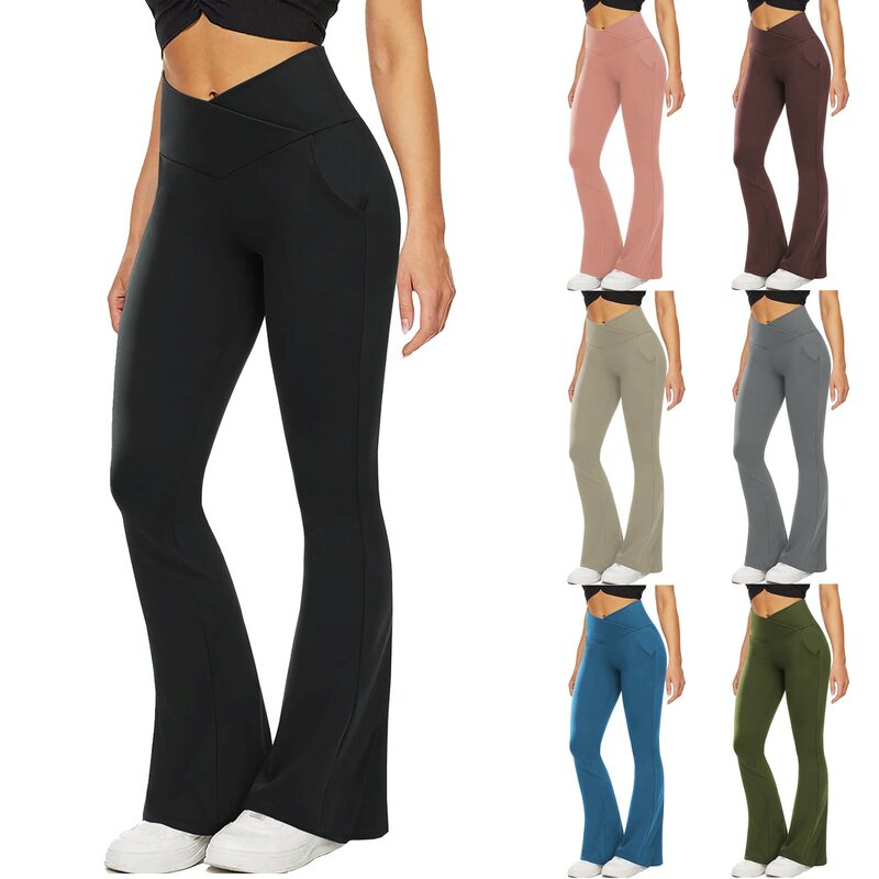 Mallas deportivas de Yoga para Mujer, pantalones holgados de cintura alta, ajustados y cómodos, Color sólido, cintura cruzada, ocio