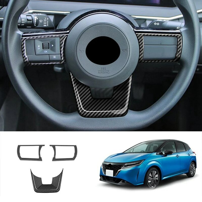 3Pcs Car Carbon Fiber Steering Wheel Panel Cover Trim Decoration Frame Sticker for Note E13 2022
