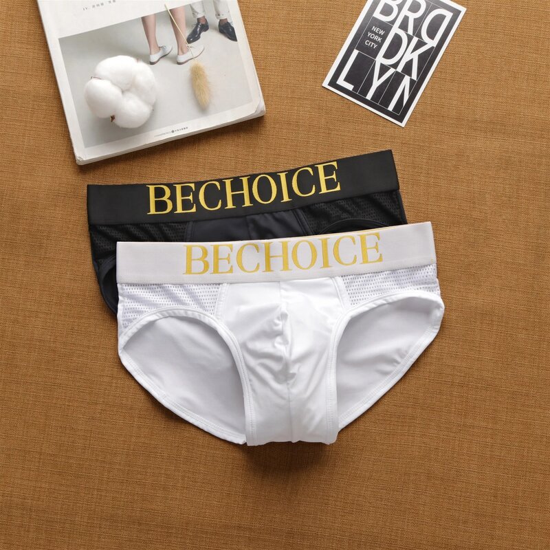 Bechoice-ملابس داخلية رجالية شبكية منخفضة الخصر ، قابلة للتنفس ، مريحة ، مرنة ، التجفيف السريع ، بلون سادة ، موضة ، سراويل الشباب
