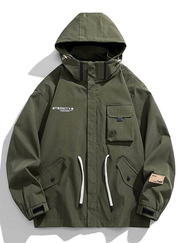 2022 New Spring Men's Jacket Plus Size Multi-Pockets Workwear Hooded Windbreaker Man Loose Casual Zipper Coats 6XL 7XL 8XL 9XL