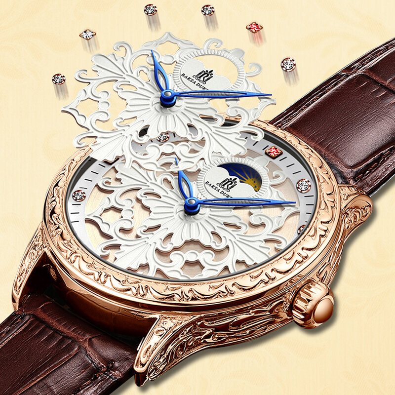 Мужские механические часы, Роскошные автоматические часы с турбийонным скелетом для мужчин, водонепроницаемые светящиеся часы, розовое зо...