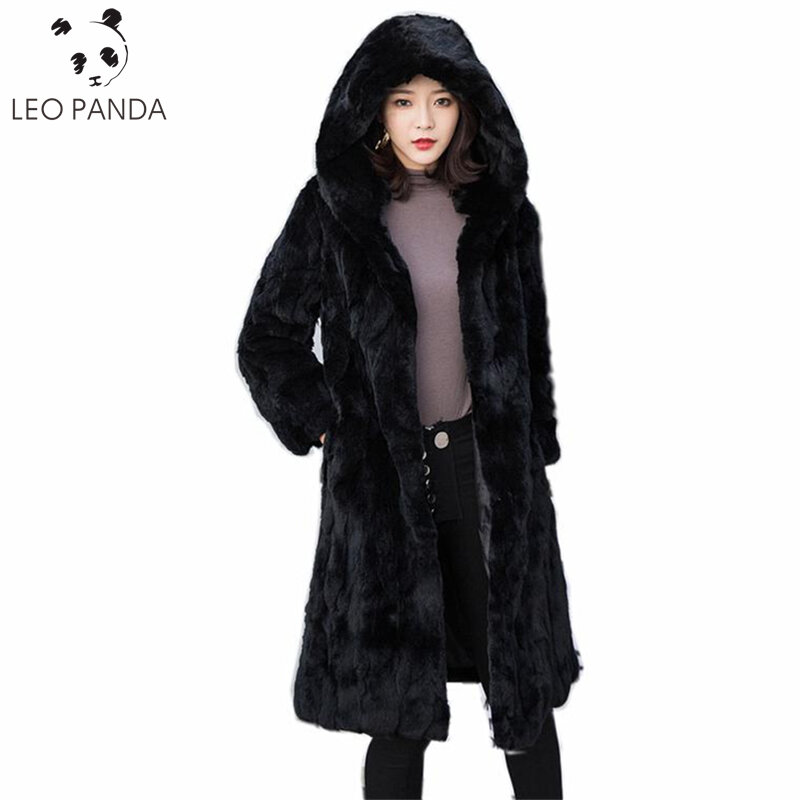 女性のためのウサギの毛皮のコート,長くて厚い,本物のウサギの毛皮のコート,ファッション2022,冬