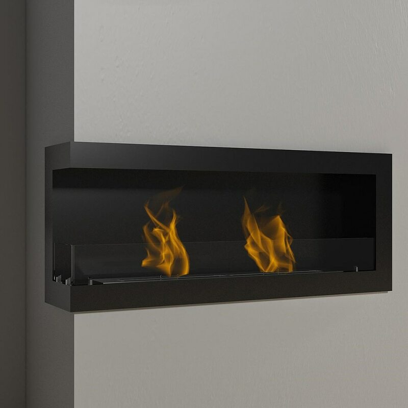 L Wall Mounted Bioethanol Fireplace Angular Heat Embedded in Drywall Real Fire Bio Ethanol Metal Cabinet Box Left Open