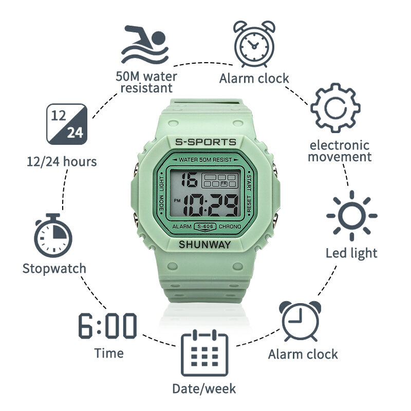 Children's electronic watch waterproof luminous square student electronic watch simple design junior high school student watch