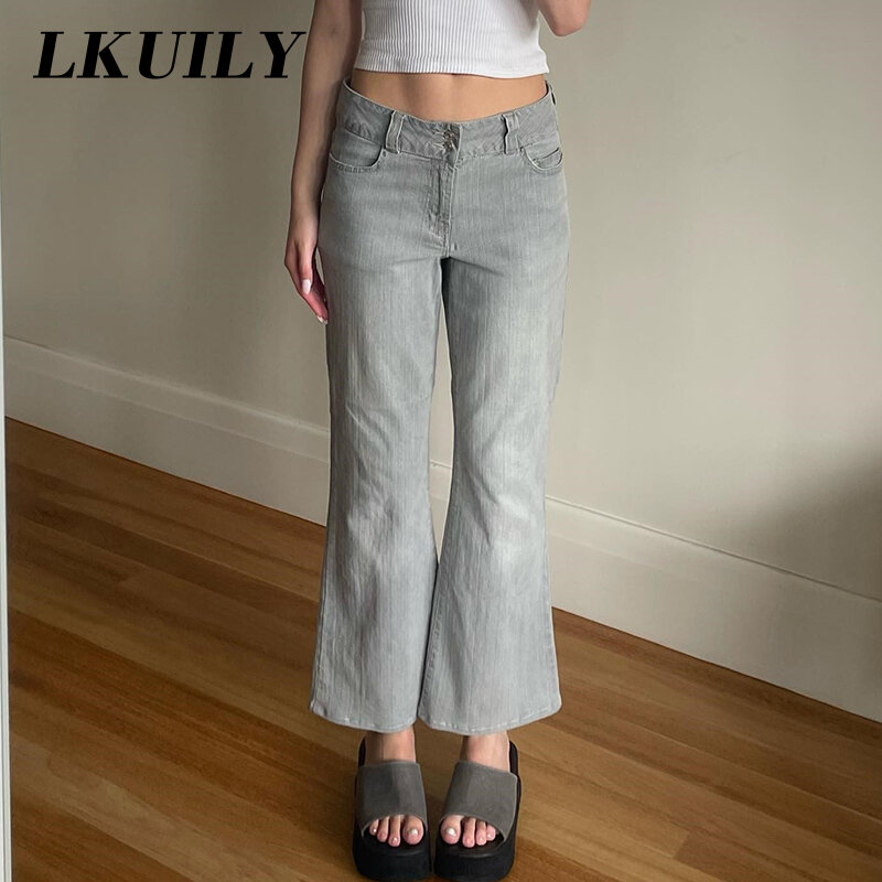 Винтажные эстетичные расклешенные брюки, модная джинсовая одежда Y2K, удобные повседневные мешковатые женские джинсы, широкие брюки со сред...