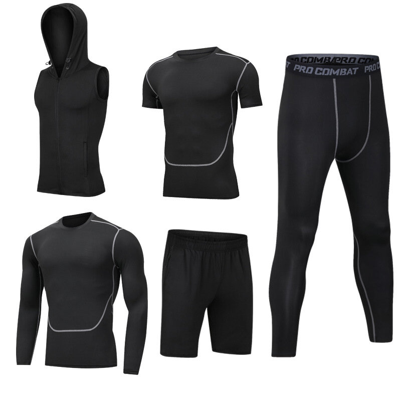 Cody  Lundin Men's Sets Five Pieces Fitness Outdoor Exericse Wear Brearhable Quick Dry Fabric with High Quality
