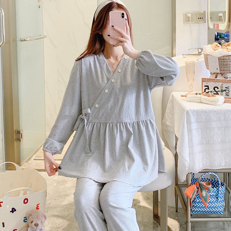 65% Cotton Maternity Nursing Sleepwear Sets Spring Autumn Pajamas Suits Clothes for Pregnant Women Pregnancy Home Sleep Lounge