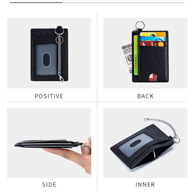New RFID Genuine Leather Credit Card Holder Key Chain RFID Ultra-thin Minimalism Wallet Card Holder for Men and Women