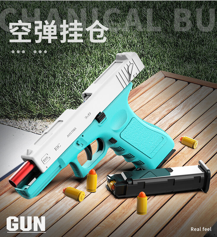 Automático escudo ejeção glock pistola pistola arma de brinquedo blaster com revista extra tiro automático modelo lançador para adultos meninos cs