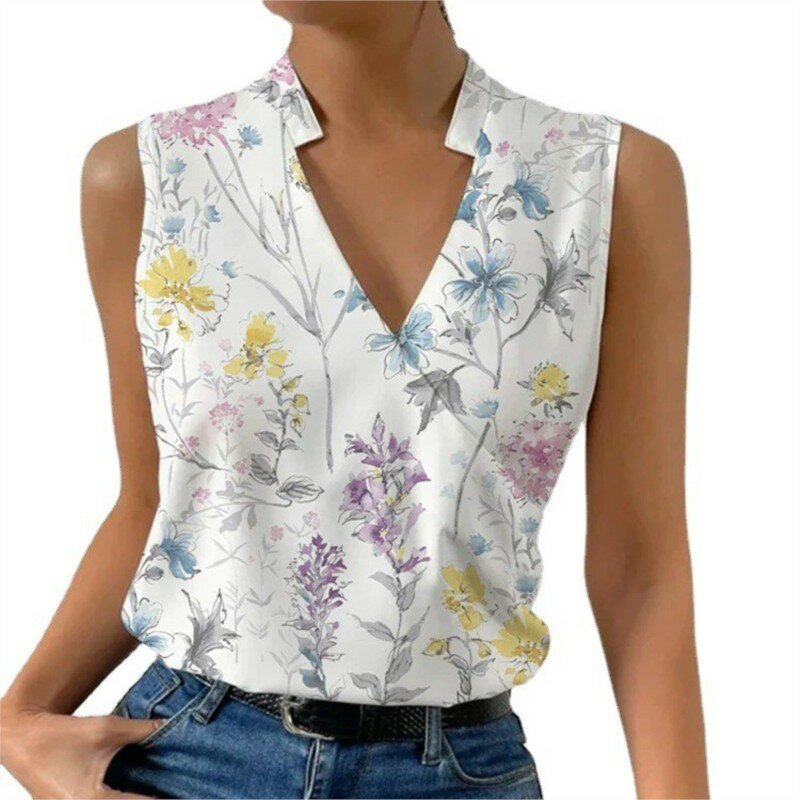 Casual V-neck Comfortable Casual Pullover 2023 Summer Digital Printing Sleeveless Womens Top T-shirt Tank Top Blusas Sexys Mujer