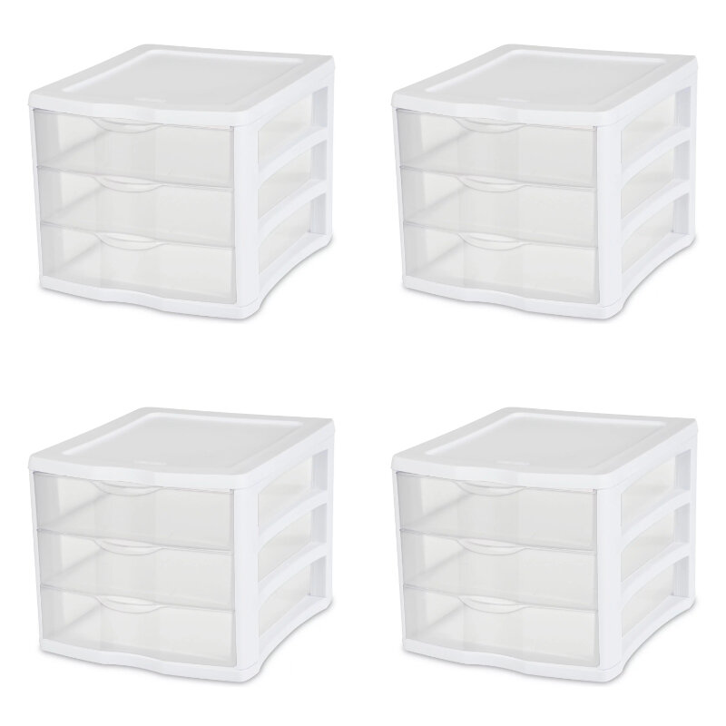 Пластиковый блок с 3 выдвижными ящиками, белый, набор из 4 шт.