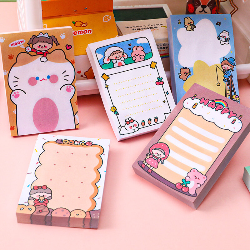 80Page Korean Ins Notebook Cartoon Paper Girl Cute Stationery Memo Pad Office Message School Supplies Kawaii Decor Sticky Notes
