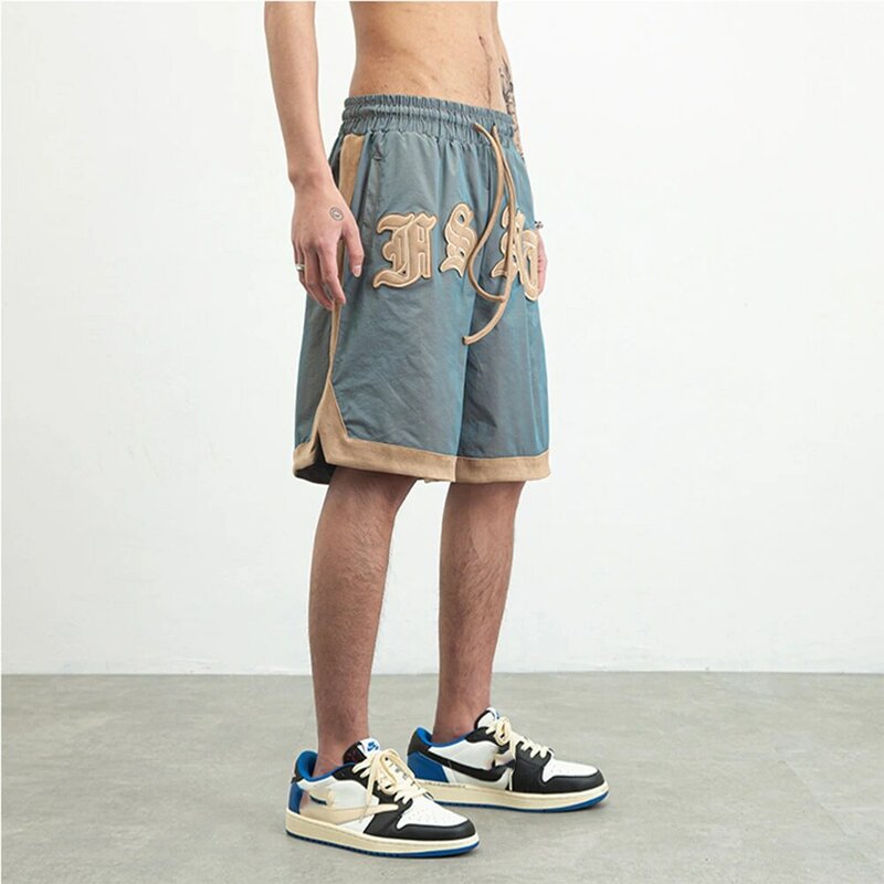 Streetwear Letter Vintage Embroidery Elastic Waist Loose Outer Wear Mens Shorts 2023 New Summer Casual Couple Five-point Shorts