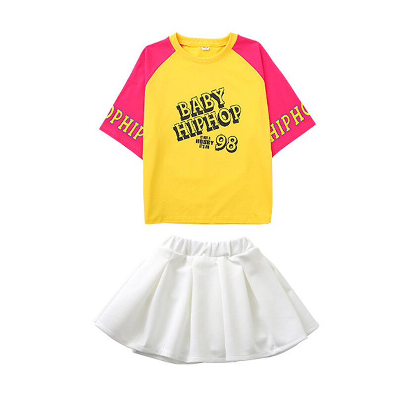 Kid Kpop odzież Hip hopowa ponadgabarytowa koszulka Top szorty na lato plisowana spódnica Mini na dziewczynę chłopiec Jazz kostium taneczny zestaw ubrań